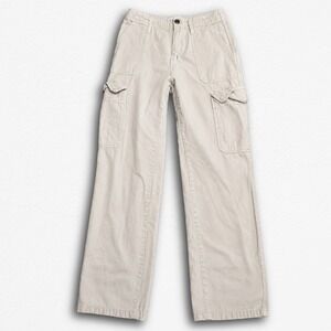 Zara Women Cream Beige Wide Leg Cargo Pants Utility Streetwear Size 2